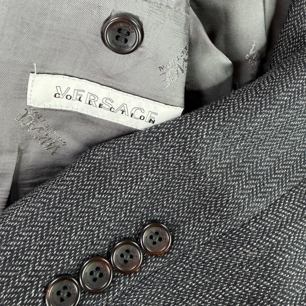 Versace Collection Blazer Men 54 EU 44 US Charcoal Grey‎ Silk Wool Herringbone